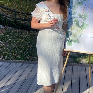 Lulu’s Delicate Desires White Mesh Puff Sleeve Midi Dress